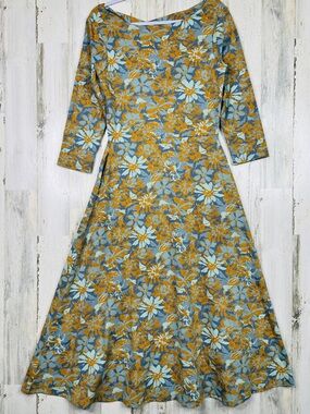 PACT Organic Cotton Womens Maxi Dress L Large Spring Floral Flowy Jersey Stretch